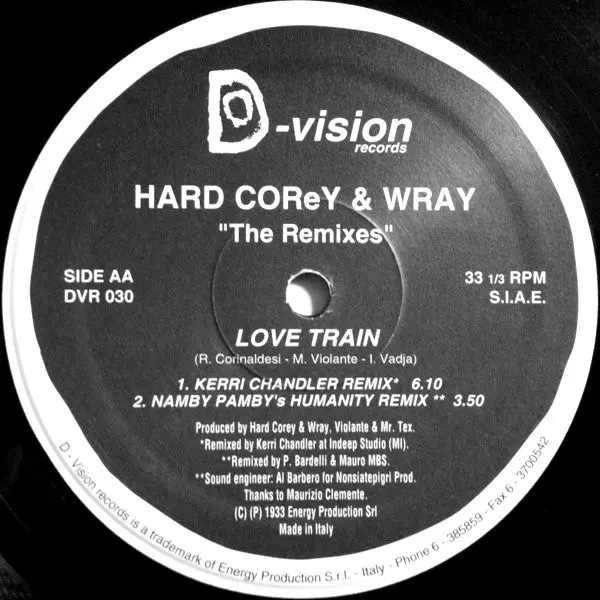 Hardcorey & Wray - Love Train (The Remixes), Electronic, House, 1993 - D:vision Records, Italy, Vinyl 1x 12", 33 ⅓ RPM