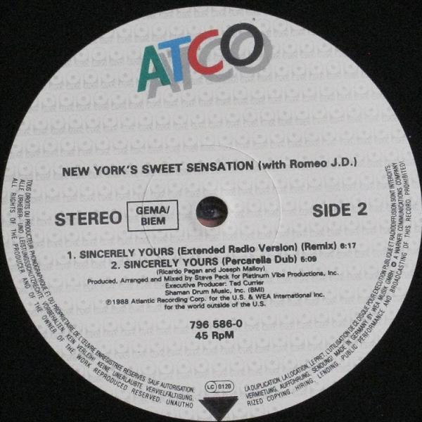 Sweet Sensation with Romeo J. D. - Sincerely Yours, Electronic, Funk / Soul, Disco, Electro, Freestyle, Funk, 1988 - ATCO Rec