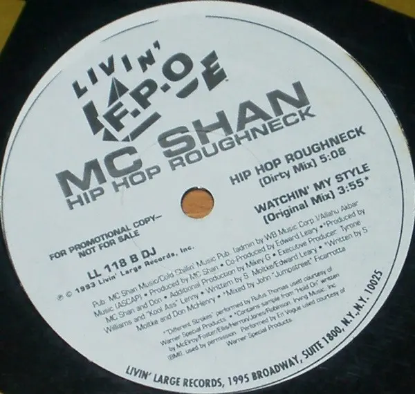 MC Shan - Hip Hop Roughneck, Hip Hop, 1993 - Livin' Large Records, US, Vinyl 1x 12", Promo