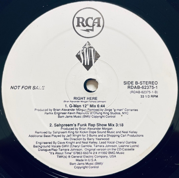 SWV - Right Here (Remixes), Funk / Soul, Hip Hop, Contemporary R&B, RCA (2), US, Vinyl 1x 12", 33 ⅓ RPM, Single, Promo, Unoff