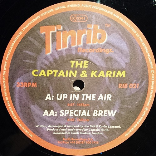 Captain & Karim, The - Up In The Air / Special Brew, Electronic, Hard House, 1998 - Tinrib Recordings, UK, Vinyl 1x 12", 33 ⅓