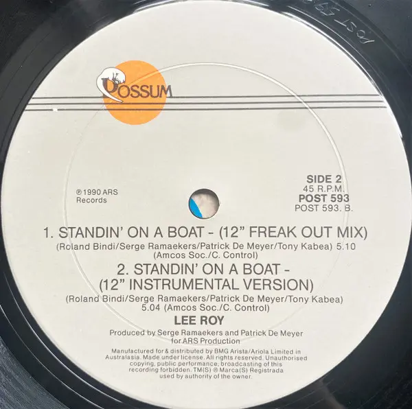 Lee Roy - Standin' On A Boat, Electronic, Euro House, 1990 - Possum Records, Australia, Vinyl 1x 12", 45 RPM