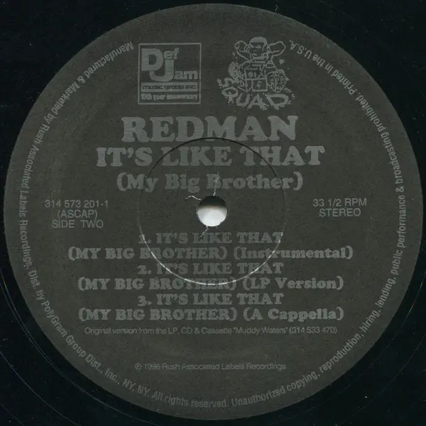 Redman - It's Like That (My Big Brother), Hip Hop, 1996 - Def Jam Music Group Inc., Def Squad, US, Vinyl 1x 12", 33 ⅓ RPM, Si