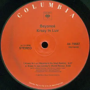 Beyoncé - Krazy In Luv, Electronic, Funk / Soul, Contemporary R&B, House, 2003 - Columbia, US, Vinyl 1x 12", 33 ⅓ RPM, Single
