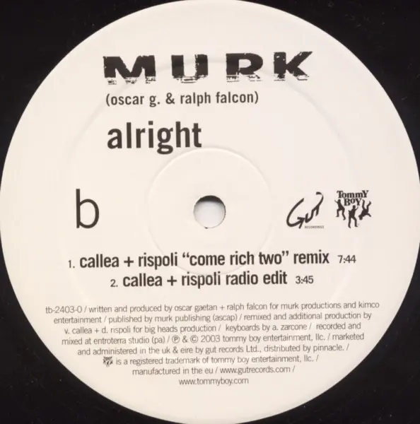 MURK - Alright, Electronic, House, Tribal House, 2003 - Tommy Boy Silver Label, UK, Vinyl 1x 12"
