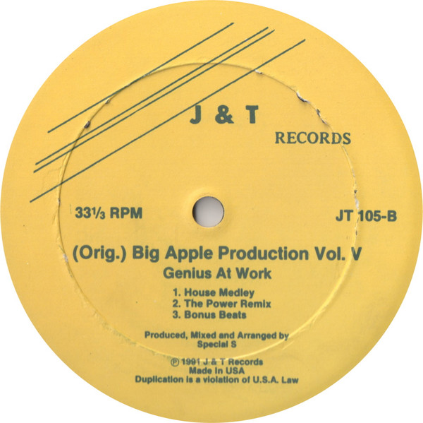 Various - (Orig.) Big Apple Production Vol. V, Electronic, Hip Hop, Hip Hop, House, 1991 - J & T Records, US, Vinyl 1x 12", 3