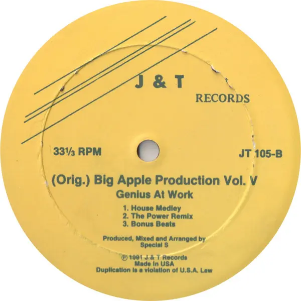 Various - (Orig.) Big Apple Production Vol. V, Electronic, Hip Hop, Hip Hop, House, 1991 - J & T Records, US, Vinyl 1x 12", 3