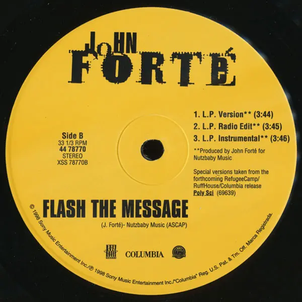 John Forte - Ninety Nine (Flash The Message), Hip Hop, 1998 - Ruffhouse Records, US, Vinyl 1x 12", 33 ⅓ RPM