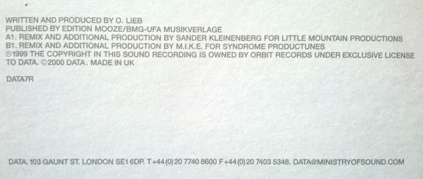 Oliver Lieb - Subraumstimulation (Remixes), Electronic, Progressive House, Progressive Trance, 2000 - Data Records, UK, Vinyl