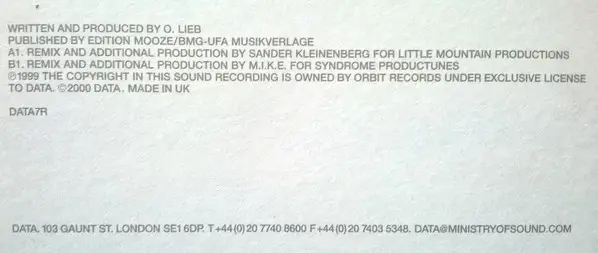 Oliver Lieb - Subraumstimulation (Remixes), Electronic, Progressive House, Progressive Trance, 2000 - Data Records, UK, Vinyl