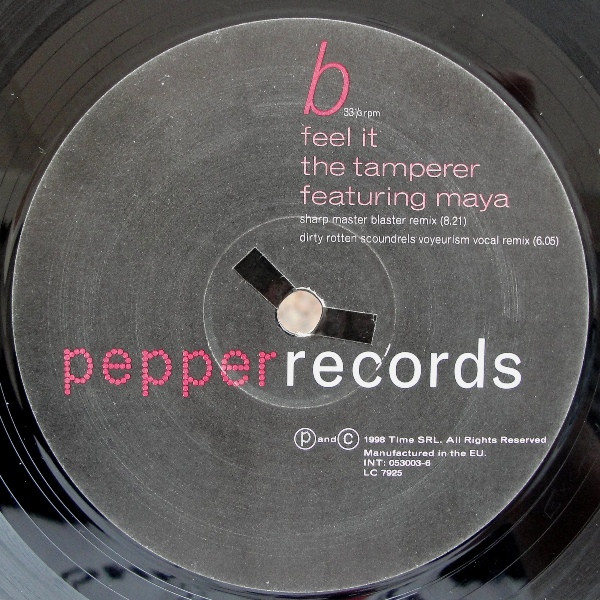 Tamperer, The Featuring Maya - Feel It, Electronic, House, 1998 - Jive, Pepper Records, Rise, TIME (2), UK, Vinyl 1x 12", 33 