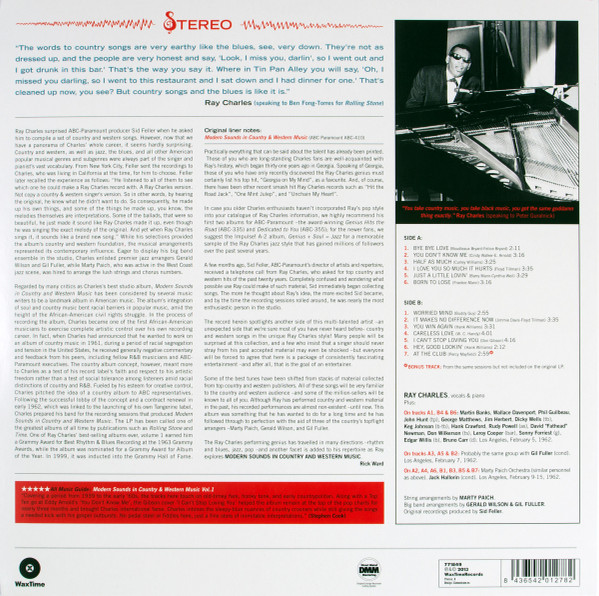 Ray Charles - Modern Sounds In Country And Western Music, Funk / Soul, Jazz, Rhythm & Blues, 2013 - WaxTime, USA & Europe, Vi