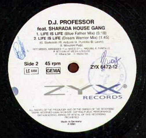 DJ Professor - Life Is Life, Electronic, Euro House, House, 1991 - ZYX Records, Germany, Vinyl 1x 12"
