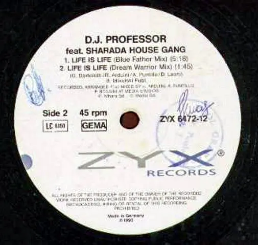 DJ Professor - Life Is Life, Electronic, Euro House, House, 1991 - ZYX Records, Germany, Vinyl 1x 12"