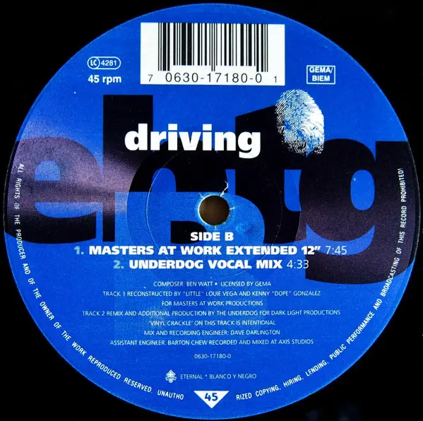 Everything But The Girl - Driving, Electronic, Hip Hop, Downtempo, House, 1996 - Blanco Y Negro, Eternal, UK, Vinyl 1x 12", 4