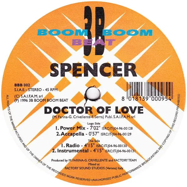 Spencer (2) - Doctor Of Love, Electronic, Eurobeat, 1996 - Boom Boom Beat, Italy, Vinyl 1x 12", 33 ⅓ RPM