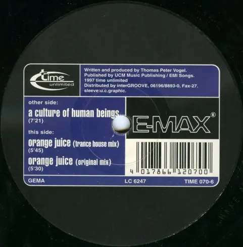E-Max - A Culture Of Human Beings, Electronic, Hard Trance, House, 1997 - Time Unlimited, Germany, Vinyl 1x 12"
