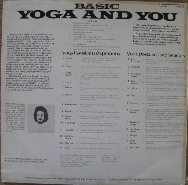 Mark Becker - Basic Yoga And You, Folk, World, & Country, Non-Music, Indian Classical, Spoken Word, 1978 - Hammard, Australia