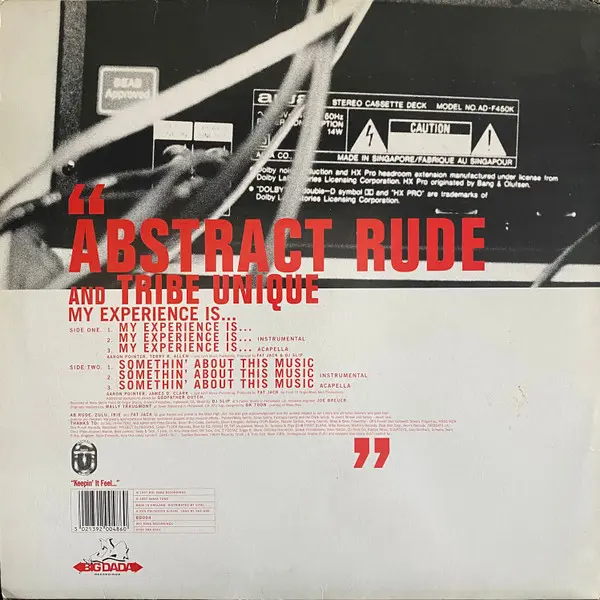 Abstract Rude And Abstract Tribe Unique - My Experience Is..., Hip Hop, 1997 - Big Dada Recordings, UK, Vinyl 1x 12"