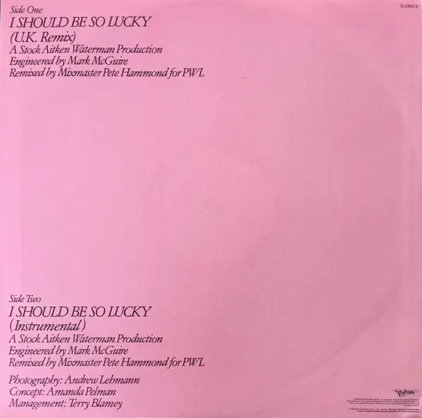 Kylie Minogue - I Should Be So Lucky (Special U.K. Remix), Electronic, Synth-pop, 1988 - Mushroom, Australia & New Zealand, V