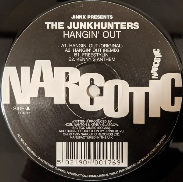 Jinxx Presents Junk Hunters, The - Hangin' Out, Electronic, Deep House, Disco, House, 1995 - Narcotic, UK, Vinyl 1x 12", 33 ⅓