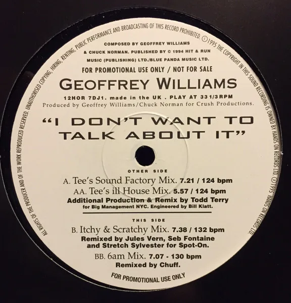 Album cover for I Don't Want To Talk About It by Geoffrey Williams