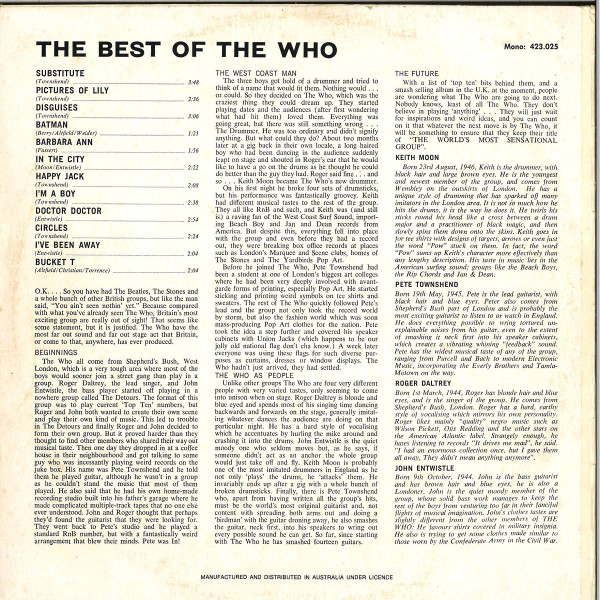 Who, The - The Best Of The Who, Rock, Beat, Mod, Polydor, Australia, Vinyl 1x LP, Compilation, Reissue, Mono