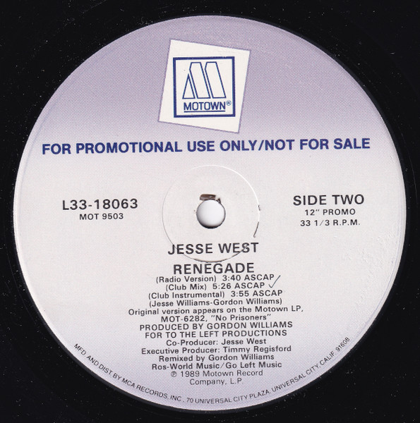Jesse West - Renegade - 1989 - - Motown - Vinyl 1x 12", Promo