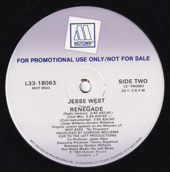 Jesse West - Renegade - 1989 - - Motown - Vinyl 1x 12", Promo