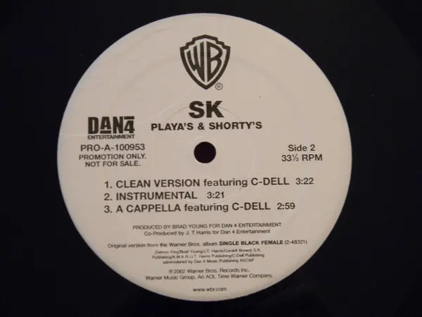 SK - Playa's & Shorty's, Hip Hop, 2002 - Dan 4 Entertainment, Warner Bros. Records, US, Vinyl 1x 12", 33 ⅓ RPM, Promo