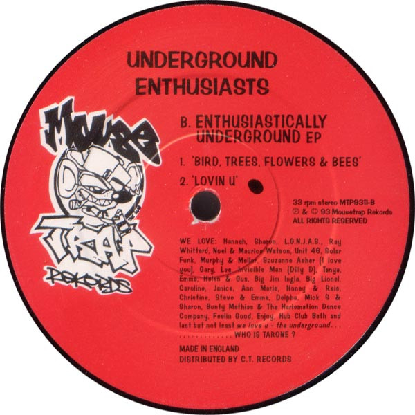Underground Enthusiasts - Enthusiastically Underground E.P., Electronic, Deep House, 1994 - Mousetrap Records, UK, Vinyl 1x 1