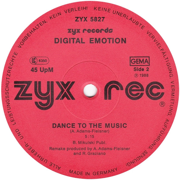 Digital Emotion - Get Up, Electronic, Disco, Synth-pop, 1988 - ZYX Records, Germany, Vinyl 1x 12", 45 RPM
