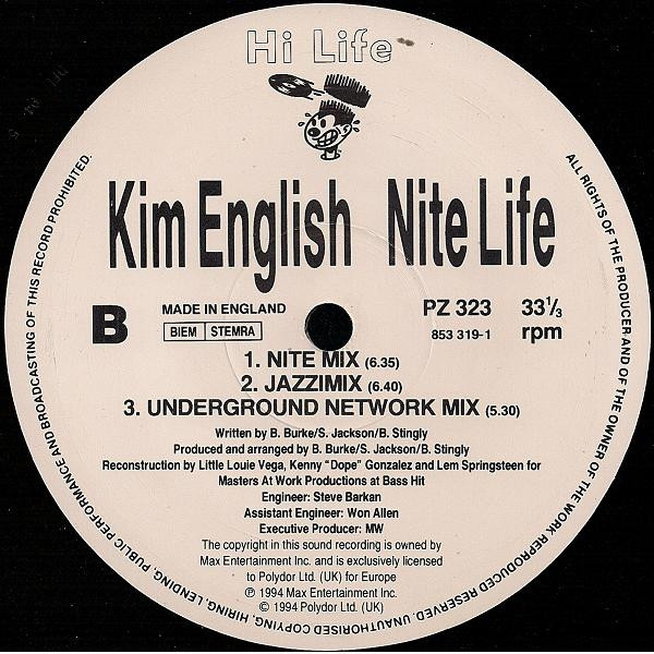 Kim English - Nite Life, Electronic, House, 1994 - Hi Life Recordings, Nervous Records, UK, Vinyl 1x 12", 33 ⅓ RPM, Single