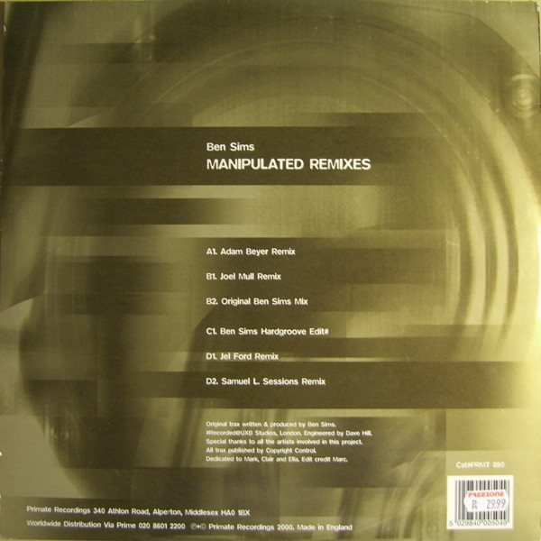 Ben Sims - Manipulated Remixes, Electronic, Techno, Tribal, 2000 - Primate Recordings, UK, Vinyl 2x 12", 33 ⅓ RPM