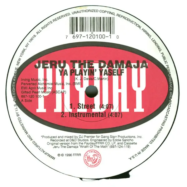 Jeru The Damaja - Ya Playin' Yaself, Hip Hop, 1996 - FFRR, Payday, US, Vinyl 1x 12", 33 ⅓ RPM Sticker sleeve