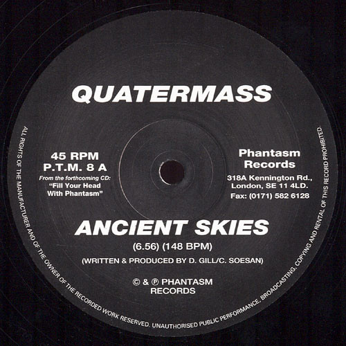 Quatermass - Ancient Skies / Kali / Jiva - 1995 - Goa Trance - Phantasm Records - Vinyl 1x 12", 45 RPM, 33 ⅓ RPM