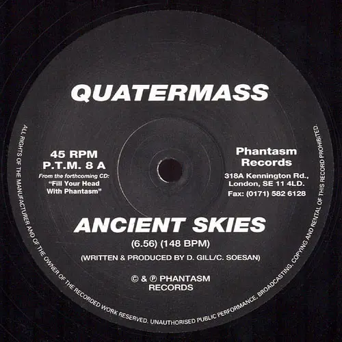 Quatermass - Ancient Skies / Kali / Jiva - 1995 - Goa Trance - Phantasm Records - Vinyl 1x 12", 45 RPM, 33 ⅓ RPM