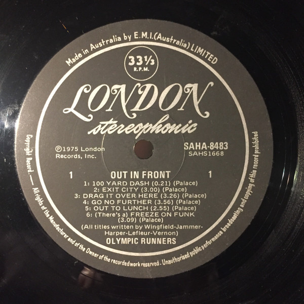 Olympic Runners - Out In Front, Funk / Soul, Funk, 1975 - London Records, Australia, Vinyl 1x LP, Album, Stereo