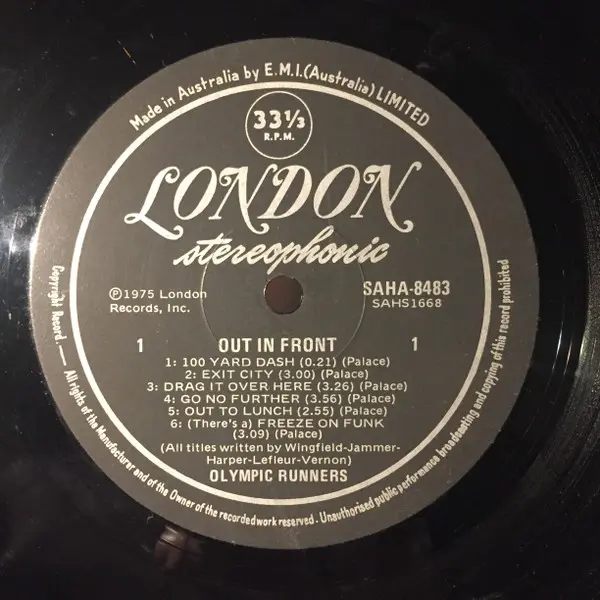Olympic Runners - Out In Front, Funk / Soul, Funk, 1975 - London Records, Australia, Vinyl 1x LP, Album, Stereo