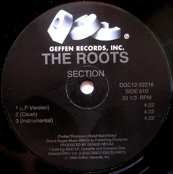 Roots, The - Clones & Section, Hip Hop, Conscious, 1996 - DGC, US, Vinyl 1x 12", 33 ⅓ RPM