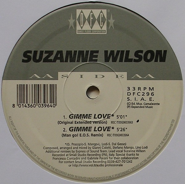 Suzanne Wilson - Gimme Love, Electronic, House, 1996 - DFC, Italy, Vinyl 1x 12", 33 ⅓ RPM