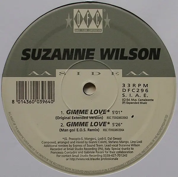 Suzanne Wilson - Gimme Love, Electronic, House, 1996 - DFC, Italy, Vinyl 1x 12", 33 ⅓ RPM