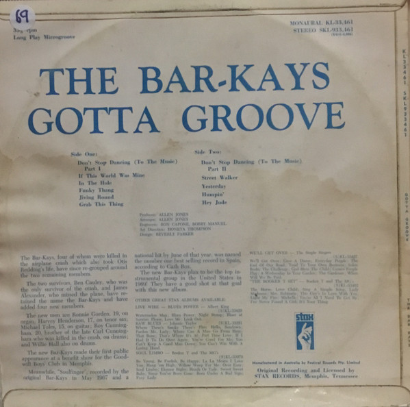 Bar-Kays - Gotta Groove, Funk / Soul, Funk, Soul, 1969 - Stax, Australia, Vinyl 1x LP, Album