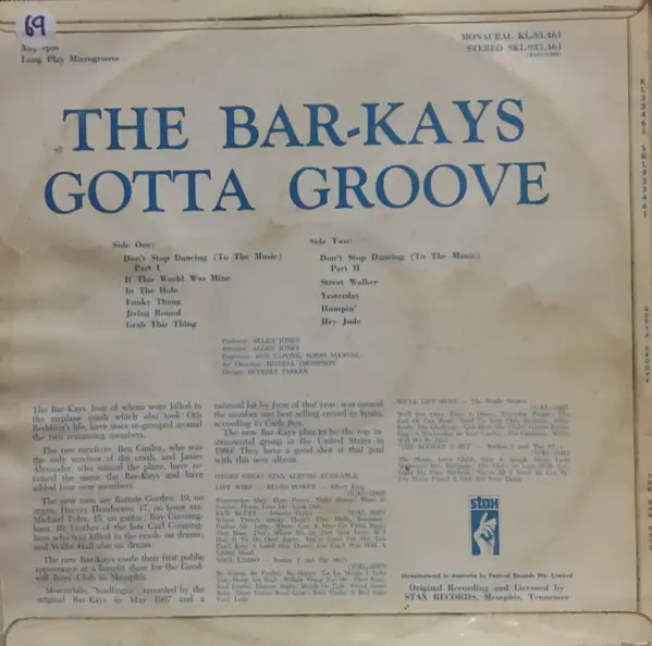 Bar-Kays - Gotta Groove, Funk / Soul, Funk, Soul, 1969 - Stax, Australia, Vinyl 1x LP, Album