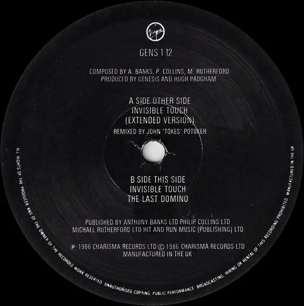 Genesis - Invisible Touch, Pop, Rock, Pop Rock, 1986 - Virgin, UK, Vinyl 1x 12", Single