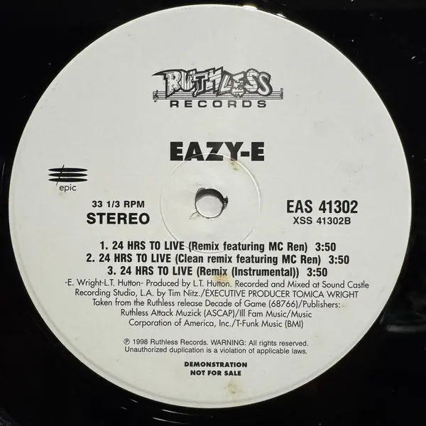 Eazy-E - BNK / 24 Hrs To Live (Remix) - 1998 - Gangsta - Epic, Ruthless Records - Vinyl 1x 12", Promo