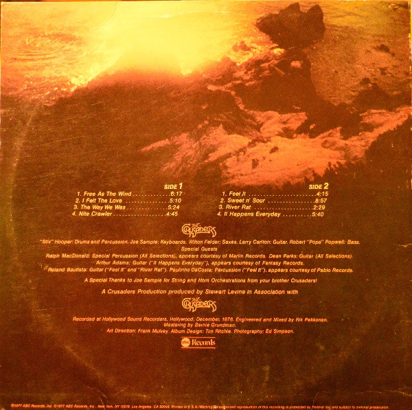 Crusaders, The - Free As The Wind, Jazz, Jazz-Funk, 1977 - ABC Blue Thumb, US, Vinyl 1x LP, Album Keel Mfg. Pressing