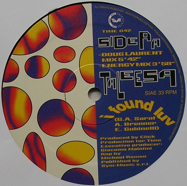 Taleesa - I Found Luv, Electronic, Euro House, 1994 - TIME (2), Italy, Vinyl 1x 12", 33 ⅓ RPM