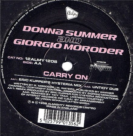 Donna Summer And Giorgio Moroder - Carry On, Electronic, Hard House, House, 1998 - Almighty Records, UK, Vinyl 1x 12"