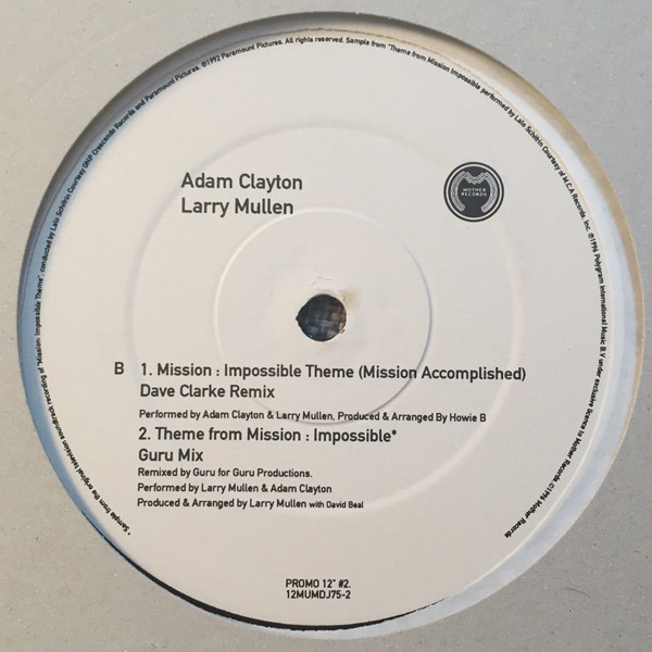 Adam Clayton & Larry Mullen - Mission: Impossible Theme, Electronic, Breaks, Drum n Bass, Techno, 1996 - Mother Records, UK, 